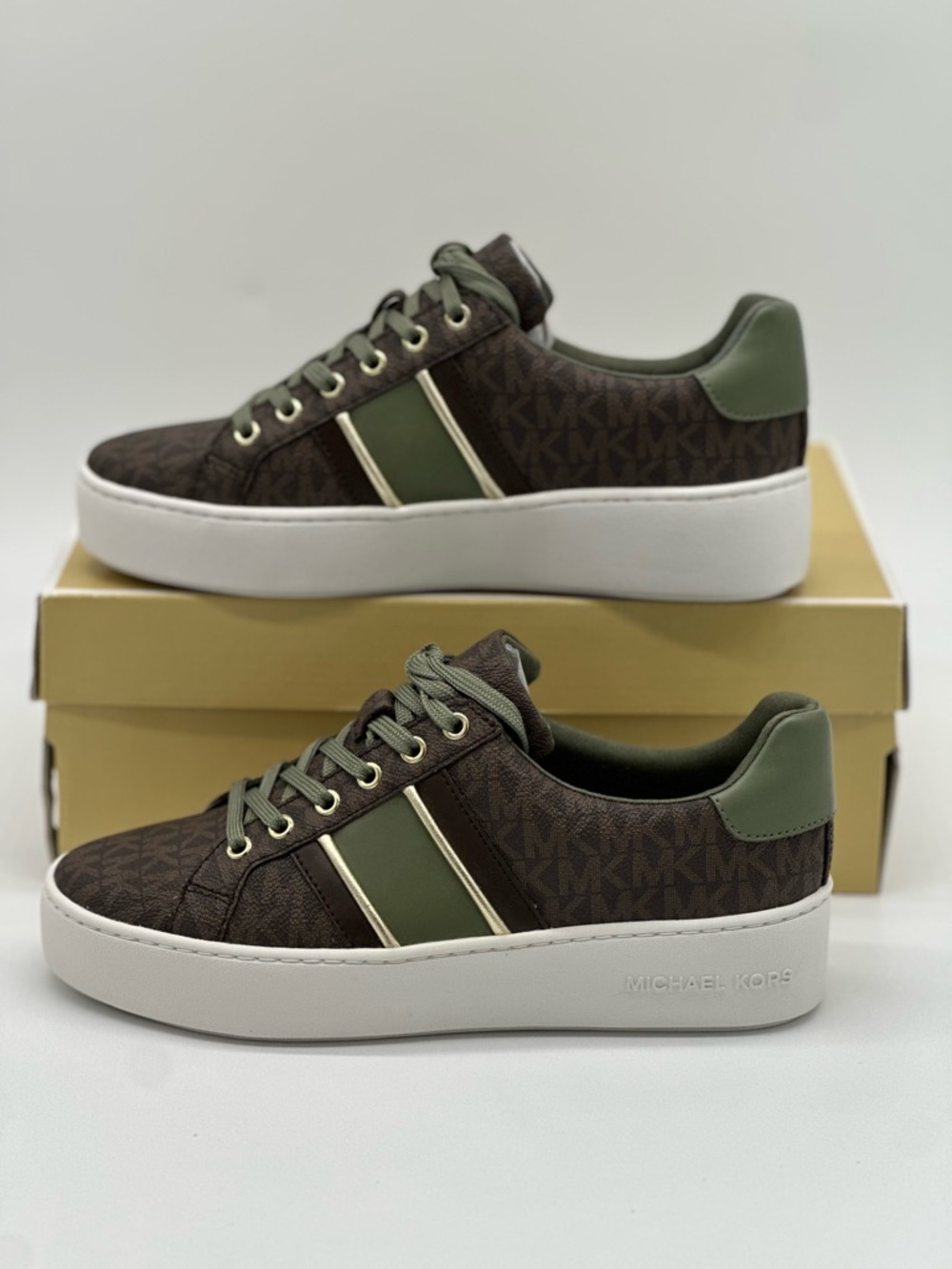 Michael Kors Brown & Olive Monogram Platform Sneakers